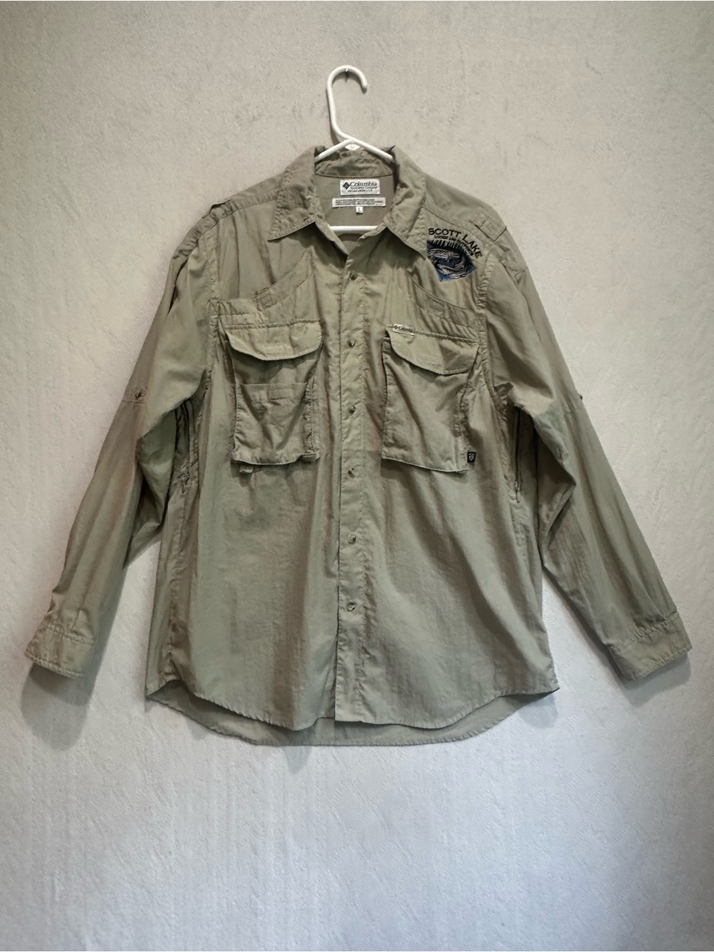 Columbia GRT Men’s Long-Sleeve Fishing Tactical Button-Up Shirt Light Olive Sz L
